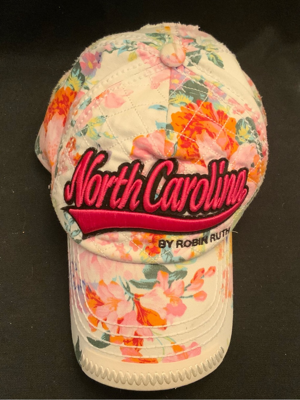 Robin Ruth Floral Cap with Pink 'North Carolina' Script